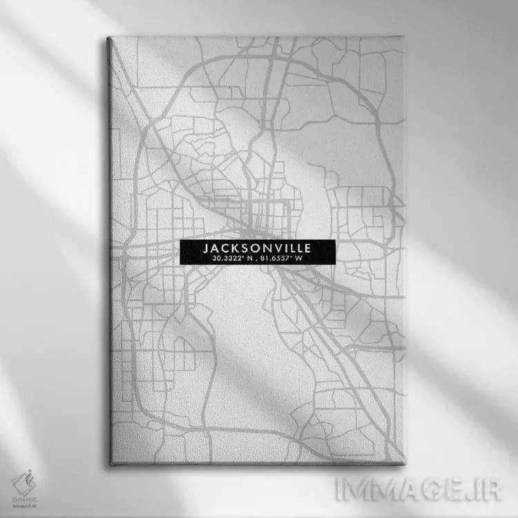 تابلو دکوراتیو Florida, City Map Minimal Style,نقشه مینیمال شهر جکسون و… اثر وال دکور ادیکت - نمای روبهرو روی دیوار