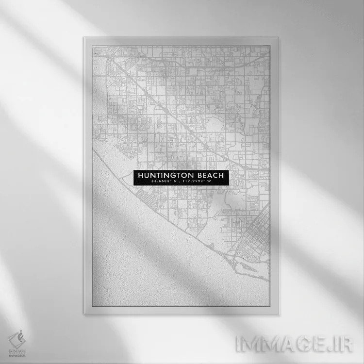 تابلو دکوراتیو California, City Map Minimal Style,نقشه مینیمال شهر هانت… اثر وال دکور ادیکت - نمای قابدار سفید