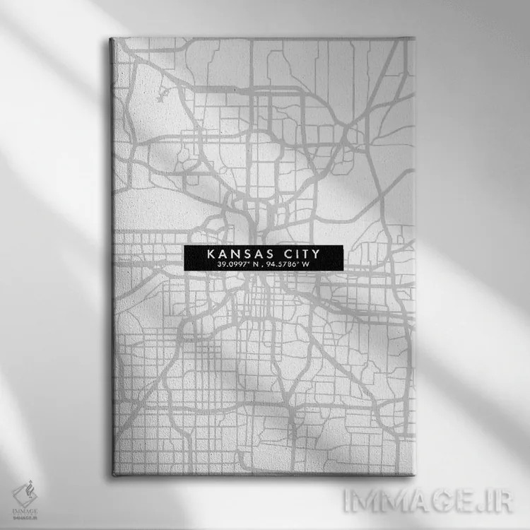 تابلو دکوراتیو Map Minimal Style,نقشه مینیمال شهر کانزاس سیتی اثر وال دکور ادیکت - نمای روبهرو روی دیوار