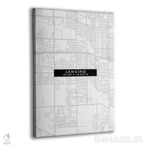 تابلو دکوراتیو Map Minimal Style, Michigan,نقشه مینیمال شهر لنسینگ، میش… اثر وال دکور ادیکت - نمای پرسپکتیو محصول