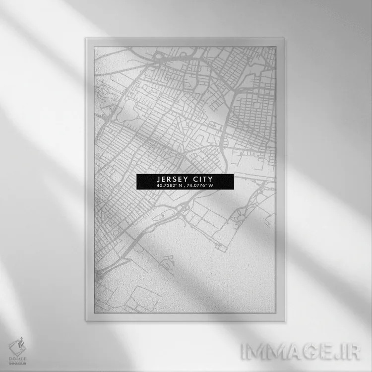 تابلو دکوراتیو New Jersey, City Map Minimal Style,نقشه مینیمال شهر جرزی… اثر وال دکور ادیکت - نمای قابدار سفید