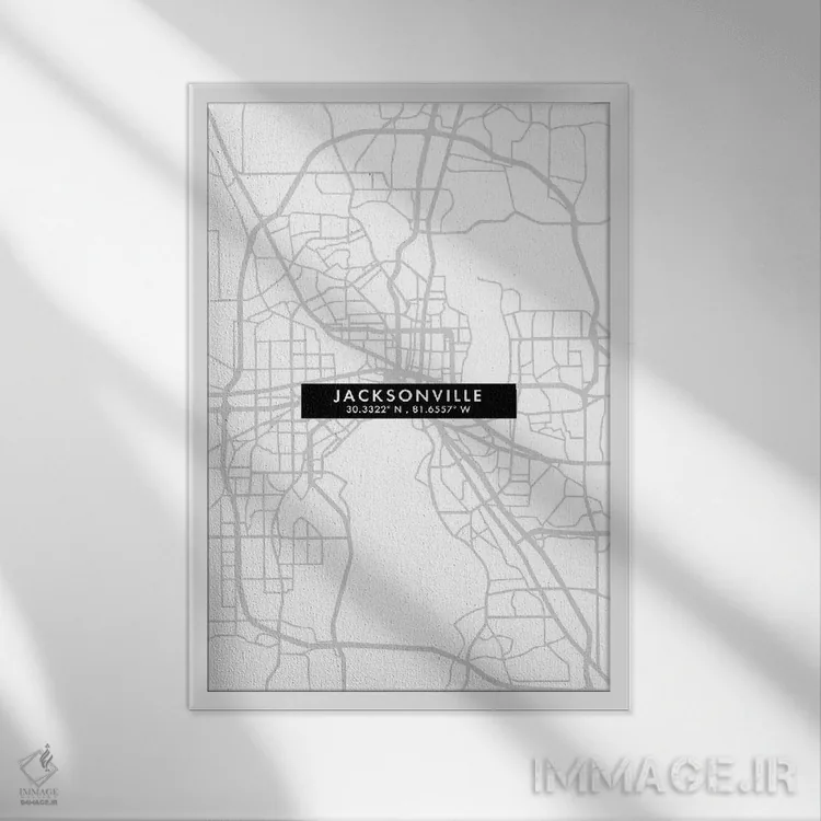 تابلو دکوراتیو Florida, City Map Minimal Style,نقشه مینیمال شهر جکسون و… اثر وال دکور ادیکت - نمای قابدار سفید