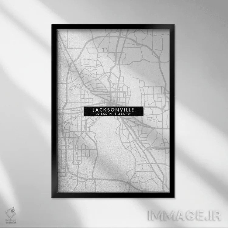 تابلو دکوراتیو Florida, City Map Minimal Style,نقشه مینیمال شهر جکسون و… اثر وال دکور ادیکت - نمای قابدار مشکی