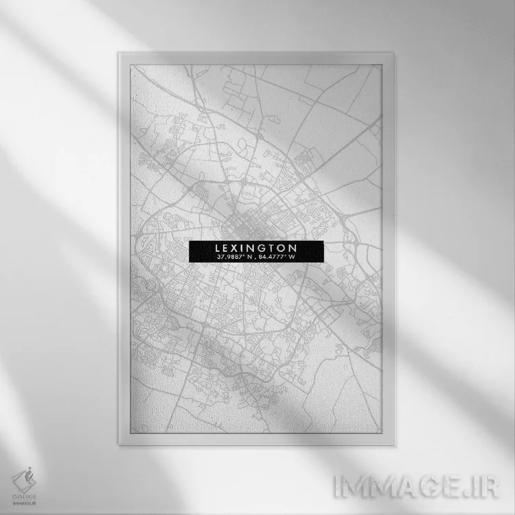 تابلو دکوراتیو Kentucky City Map Minimal Style,نقشه مینیمال شهر لکسینگت… اثر وال دکور ادیکت - نمای قابدار سفید