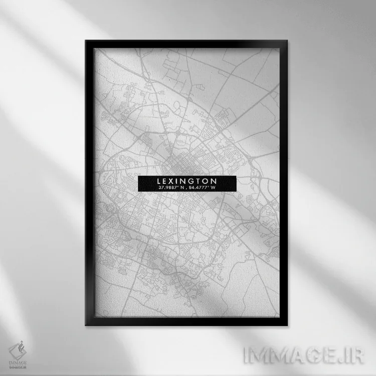 تابلو دکوراتیو Kentucky City Map Minimal Style,نقشه مینیمال شهر لکسینگت… اثر وال دکور ادیکت - نمای قابدار مشکی
