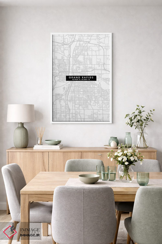 تابلو دکوراتیو Michigan, City Map Minimal Style,نقشه مینیمال شهر گرند ر… اثر وال دکور ادیکت - D4W