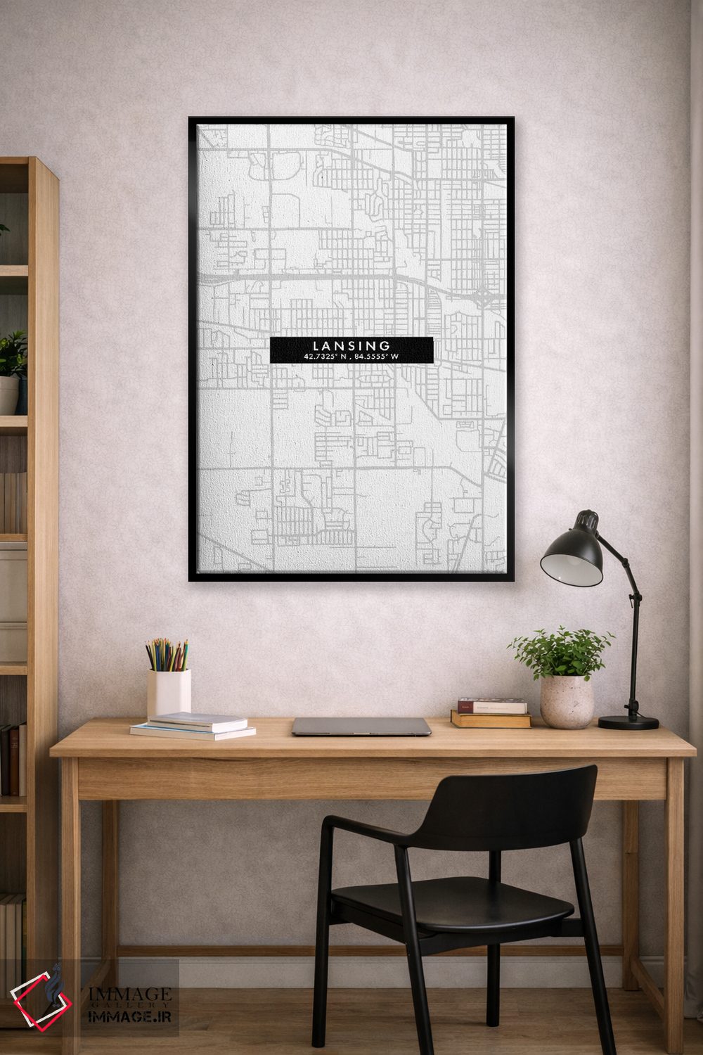 تابلو دکوراتیو Map Minimal Style, Michigan,نقشه مینیمال شهر لنسینگ، میش… اثر وال دکور ادیکت - D2B