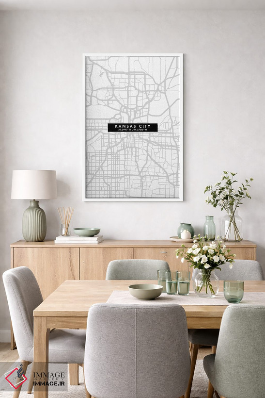 تابلو دکوراتیو Map Minimal Style,نقشه مینیمال شهر کانزاس سیتی اثر وال دکور ادیکت - D5W