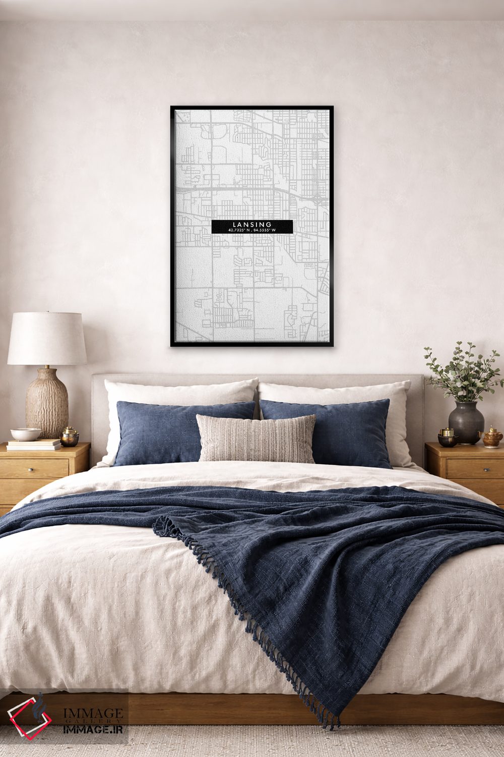 تابلو دکوراتیو Map Minimal Style, Michigan,نقشه مینیمال شهر لنسینگ، میش… اثر وال دکور ادیکت - D6B