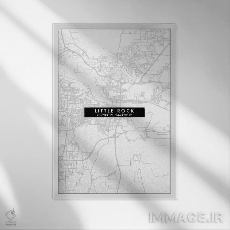 تابلو دکوراتیو نقشه مینیمال شهر لیتل راک اثر وال دکور ادیکت - نمای قابدار سفید