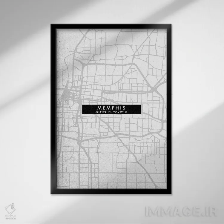 تابلو دکوراتیو Tennessee City Map Minimal Style,نقشه مینیمال شهر ممفیس… اثر وال دکور ادیکت - نمای قابدار مشکی