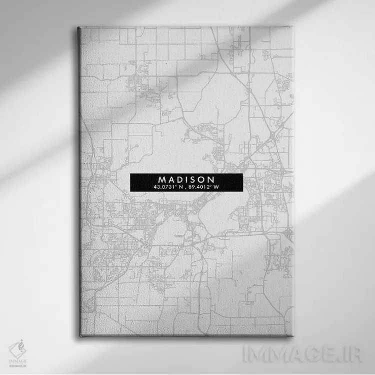 تابلو دکوراتیو Wisconsin City Map Minimal Style,نقشه مینیمال شهر مدیسون… اثر وال دکور ادیکت - نمای روبهرو روی دیوار