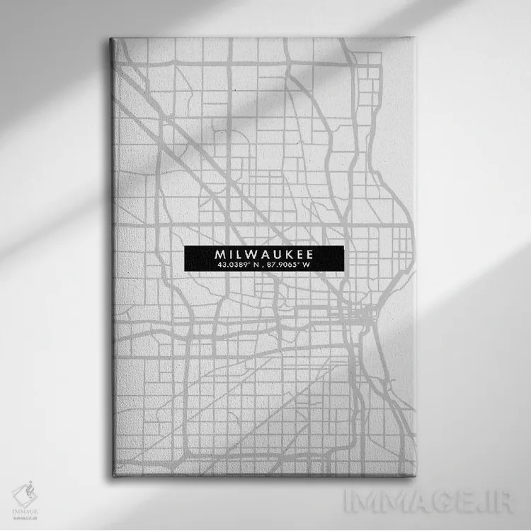 تابلو دکوراتیو Wisconsin City Map Minimal Style,نقشه مینیمال شهر میلواک… اثر وال دکور ادیکت - نمای روبهرو روی دیوار