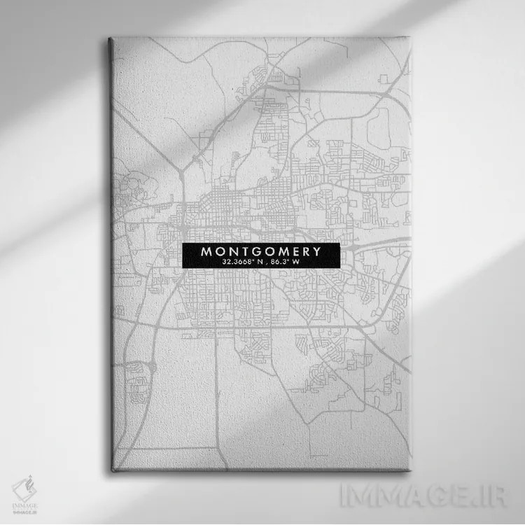 تابلو دکوراتیو Alabama City Map Minimal Style,نقشه مینیمال شهر مونتگومر… اثر وال دکور ادیکت - نمای روبهرو روی دیوار