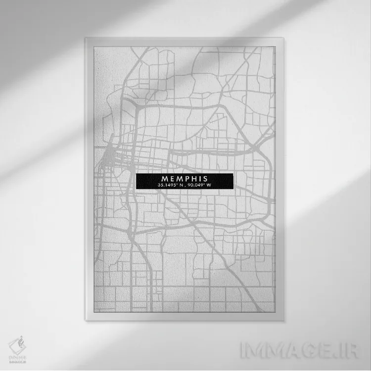 تابلو دکوراتیو Tennessee City Map Minimal Style,نقشه مینیمال شهر ممفیس… اثر وال دکور ادیکت - نمای قابدار سفید