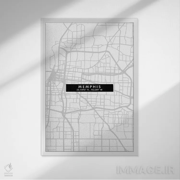 تابلو دکوراتیو Tennessee City Map Minimal Style,نقشه مینیمال شهر ممفیس… اثر وال دکور ادیکت - نمای قابدار سفید