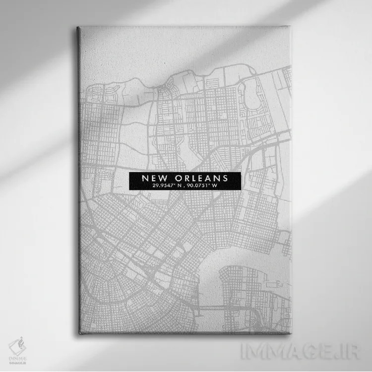 تابلو دکوراتیو Louisiana City Map Minimal Style,نقشه مینیمال شهر نیواور… اثر وال دکور ادیکت - نمای روبهرو روی دیوار