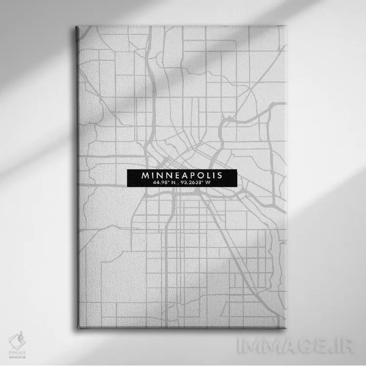 تابلو دکوراتیو Minnesota City Map Minimal Style,نقشه مینیمال شهر مینیاپ… اثر وال دکور ادیکت - نمای روبهرو روی دیوار