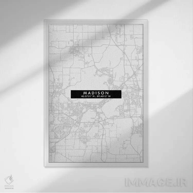تابلو دکوراتیو Wisconsin City Map Minimal Style,نقشه مینیمال شهر مدیسون… اثر وال دکور ادیکت - نمای قابدار سفید