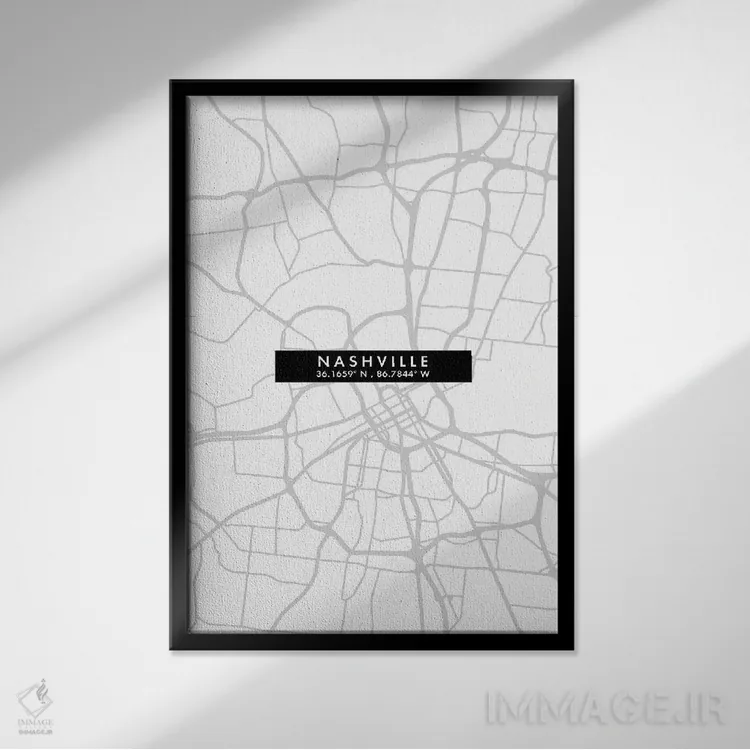 تابلو دکوراتیو Tennessee City Map Minimal Style,نقشه مینیمال شهر نشویل… اثر وال دکور ادیکت - نمای قابدار مشکی
