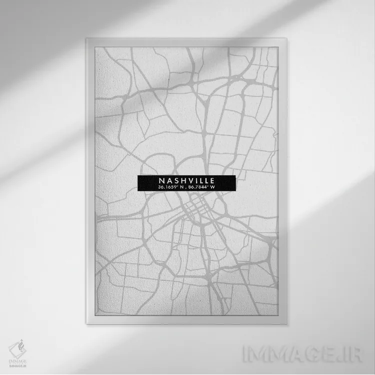 تابلو دکوراتیو Tennessee City Map Minimal Style,نقشه مینیمال شهر نشویل… اثر وال دکور ادیکت - نمای قابدار سفید