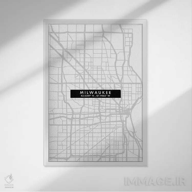 تابلو دکوراتیو Wisconsin City Map Minimal Style,نقشه مینیمال شهر میلواک… اثر وال دکور ادیکت - نمای قابدار سفید