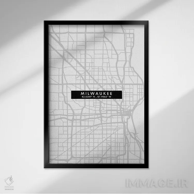 تابلو دکوراتیو Wisconsin City Map Minimal Style,نقشه مینیمال شهر میلواک… اثر وال دکور ادیکت - نمای قابدار مشکی