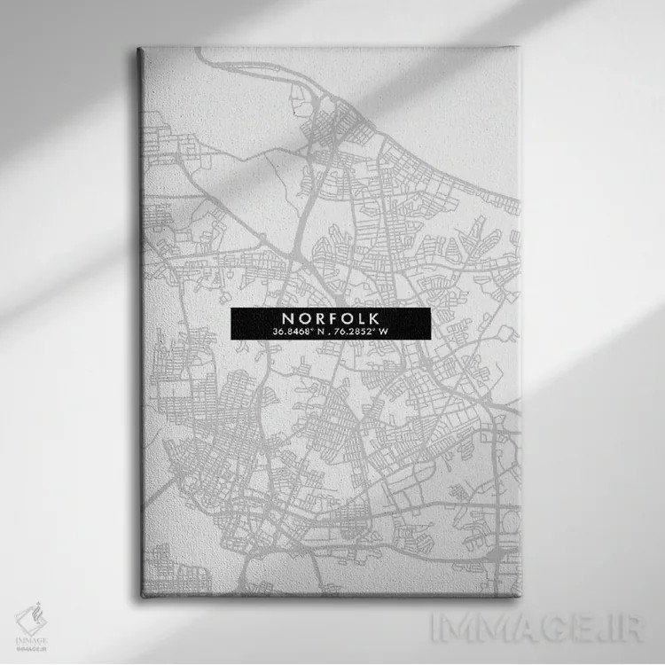 تابلو دکوراتیو Virginia City Map Minimal Style,نقشه مینیمال شهر نورفک… اثر وال دکور ادیکت - نمای روبهرو روی دیوار