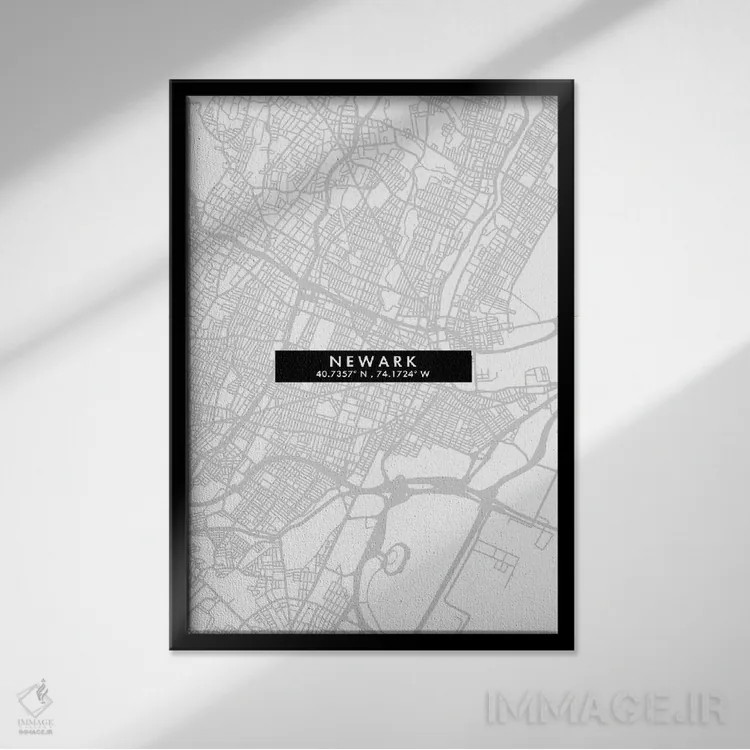 تابلو دکوراتیو New Jersey City Map Minimal Style,نقشه مینیمال شهر نیوار… اثر وال دکور ادیکت - نمای قابدار مشکی