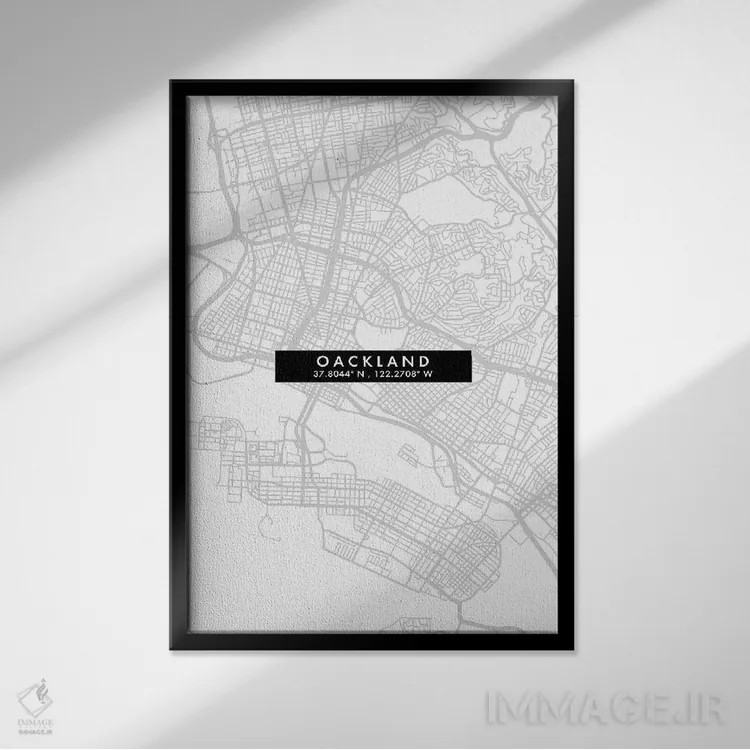 تابلو دکوراتیو California City Map Minimal Style,نقشه مینیمال شهر اوکلن… اثر وال دکور ادیکت - نمای قابدار مشکی