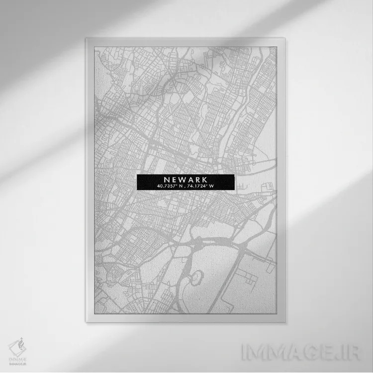 تابلو دکوراتیو New Jersey City Map Minimal Style,نقشه مینیمال شهر نیوار… اثر وال دکور ادیکت - نمای قابدار سفید