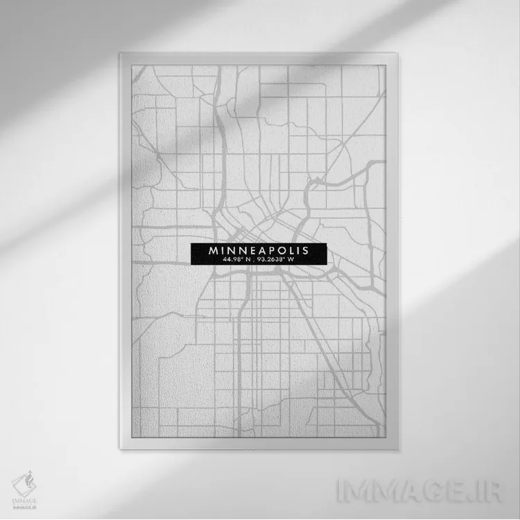 تابلو دکوراتیو Minnesota City Map Minimal Style,نقشه مینیمال شهر مینیاپ… اثر وال دکور ادیکت - نمای قابدار سفید