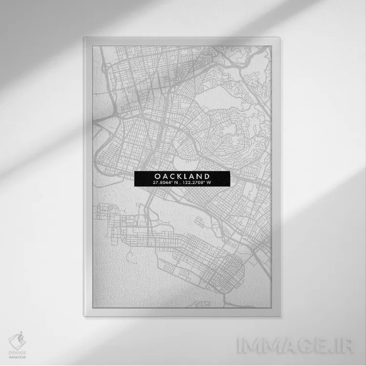تابلو دکوراتیو California City Map Minimal Style,نقشه مینیمال شهر اوکلن… اثر وال دکور ادیکت - نمای قابدار سفید