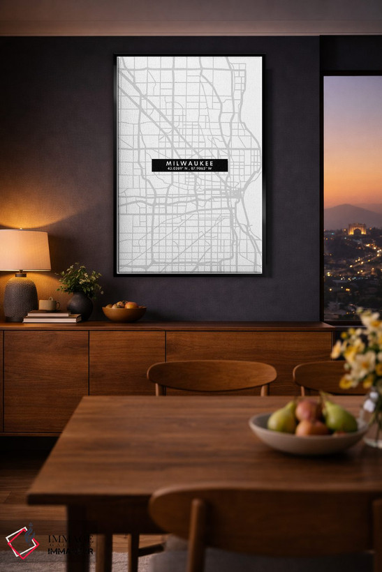 تابلو دکوراتیو Wisconsin City Map Minimal Style,نقشه مینیمال شهر میلواک… اثر وال دکور ادیکت - D2B