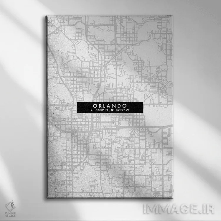 تابلو دکوراتیو Florida City Map Minimal Style,نقشه مینیمال شهر اورلاندو… اثر وال دکور ادیکت - نمای روبهرو روی دیوار