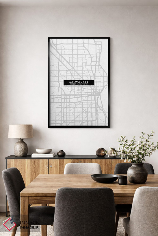 تابلو دکوراتیو Wisconsin City Map Minimal Style,نقشه مینیمال شهر میلواک… اثر وال دکور ادیکت - D5B