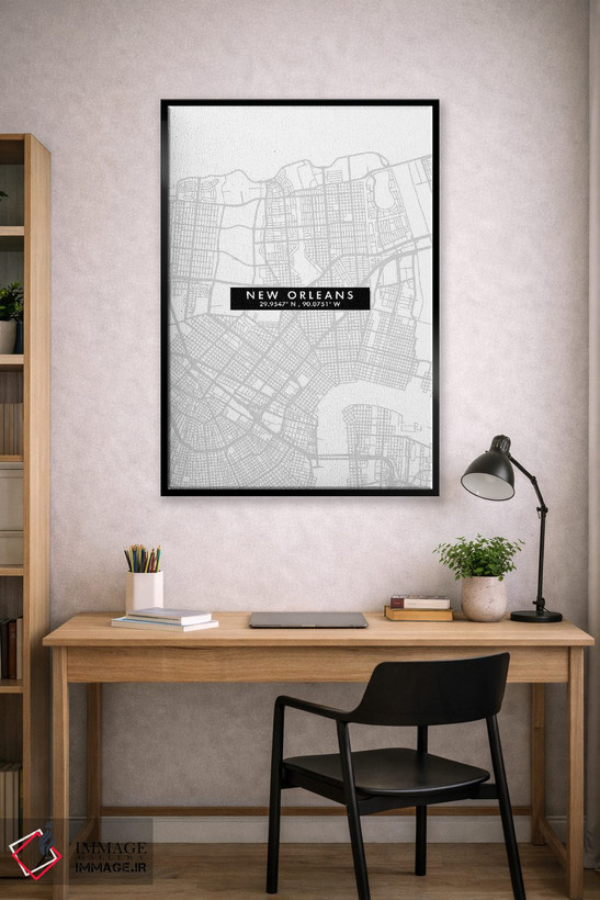 تابلو دکوراتیو Louisiana City Map Minimal Style,نقشه مینیمال شهر نیواور… اثر وال دکور ادیکت - D2B