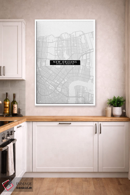 تابلو دکوراتیو Louisiana City Map Minimal Style,نقشه مینیمال شهر نیواور… اثر وال دکور ادیکت - D3W