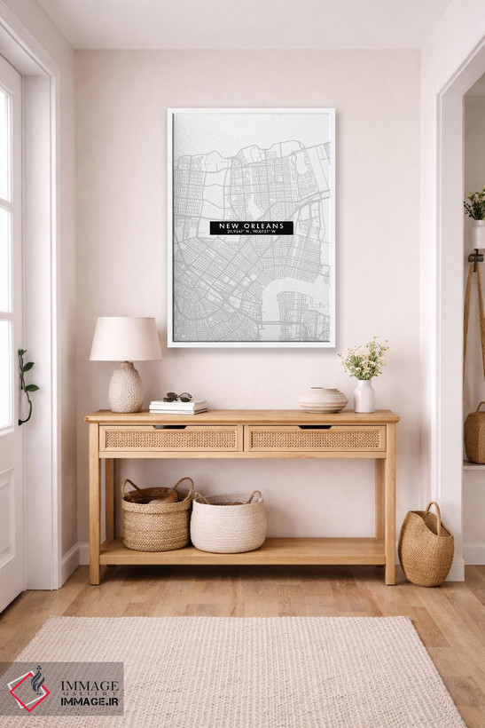 تابلو دکوراتیو Louisiana City Map Minimal Style,نقشه مینیمال شهر نیواور… اثر وال دکور ادیکت - D5W