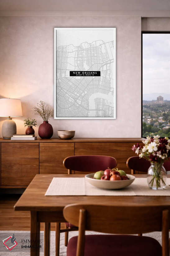 تابلو دکوراتیو Louisiana City Map Minimal Style,نقشه مینیمال شهر نیواور… اثر وال دکور ادیکت - D4W