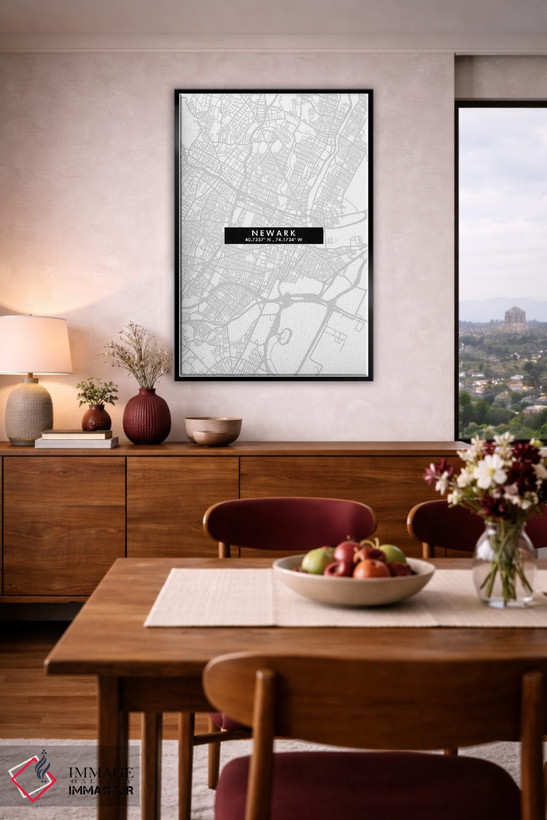 تابلو دکوراتیو New Jersey City Map Minimal Style,نقشه مینیمال شهر نیوار… اثر وال دکور ادیکت - D4B
