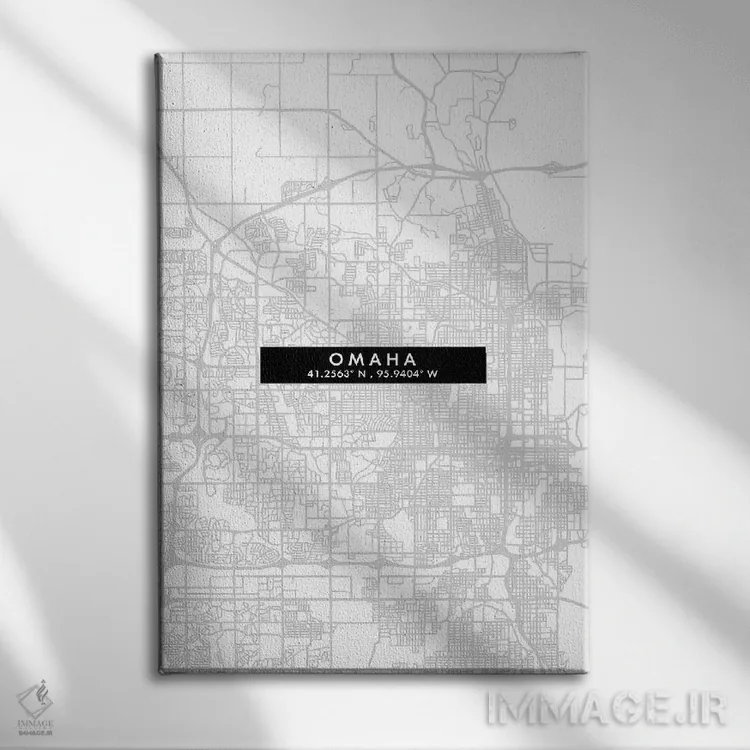 تابلو دکوراتیو Nebraska City Map Minimal Style,نقشه مینیمال شهر اوماها… اثر وال دکور ادیکت - نمای روبهرو روی دیوار