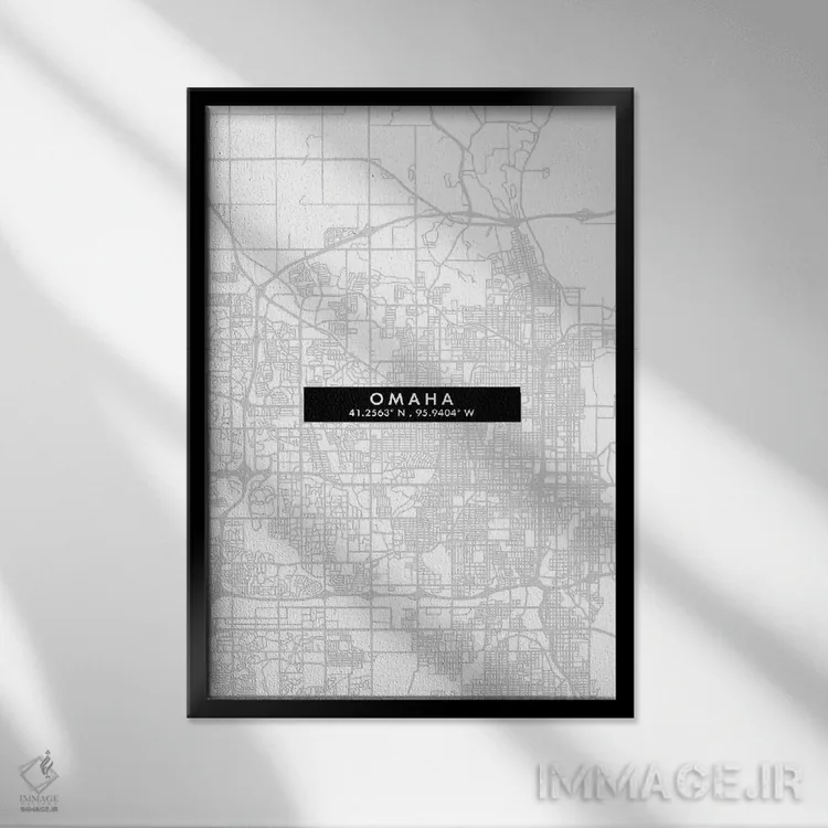 تابلو دکوراتیو Nebraska City Map Minimal Style,نقشه مینیمال شهر اوماها… اثر وال دکور ادیکت - نمای قابدار مشکی