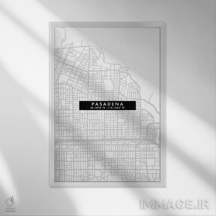 تابلو دکوراتیو California City Map Minimal Style,نقشه مینیمال شهر پاساد… اثر وال دکور ادیکت - نمای قابدار سفید