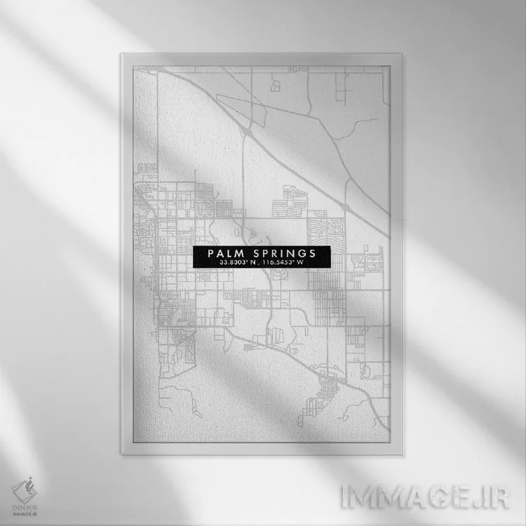 تابلو دکوراتیو California City Map Minimal Style,نقشه مینیمال شهر پالم… اثر وال دکور ادیکت - نمای قابدار سفید
