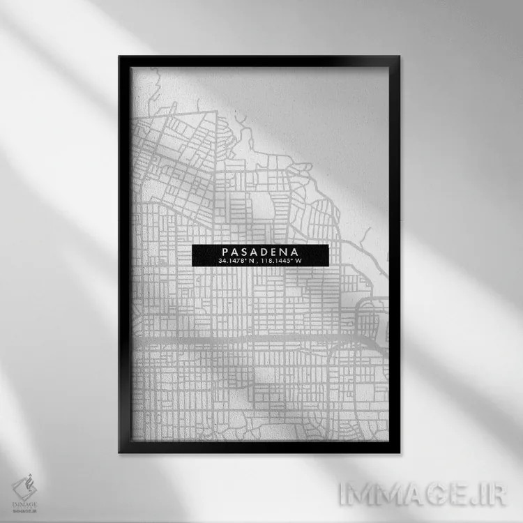 تابلو دکوراتیو California City Map Minimal Style,نقشه مینیمال شهر پاساد… اثر وال دکور ادیکت - نمای قابدار مشکی