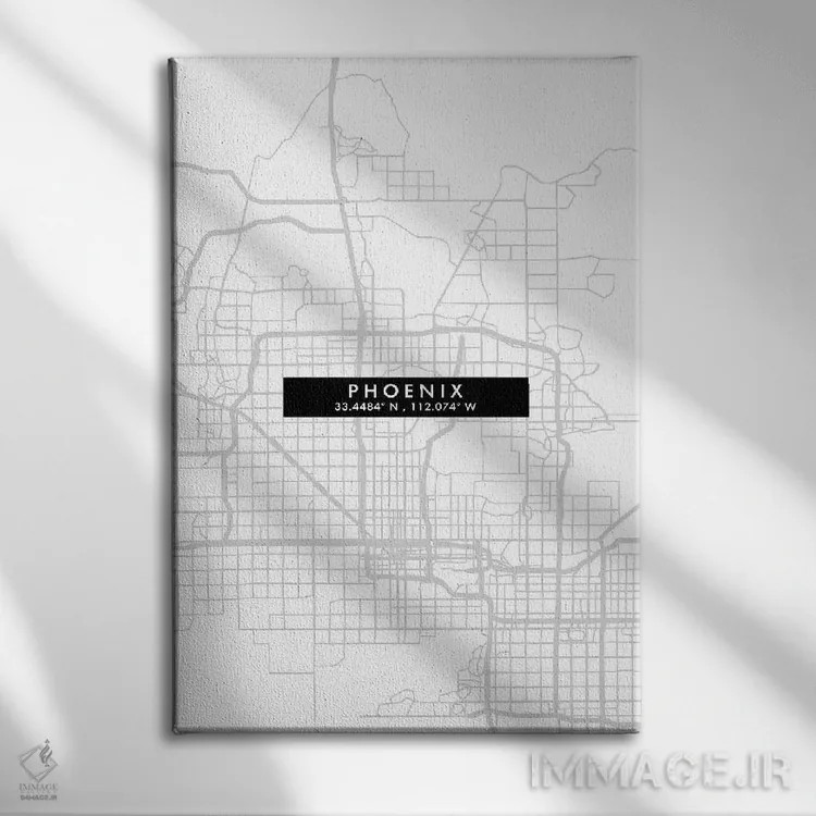 تابلو دکوراتیو Arizona City Map Minimal Style,نقشه مینیمال شهر فینیکس… اثر وال دکور ادیکت - نمای روبهرو روی دیوار
