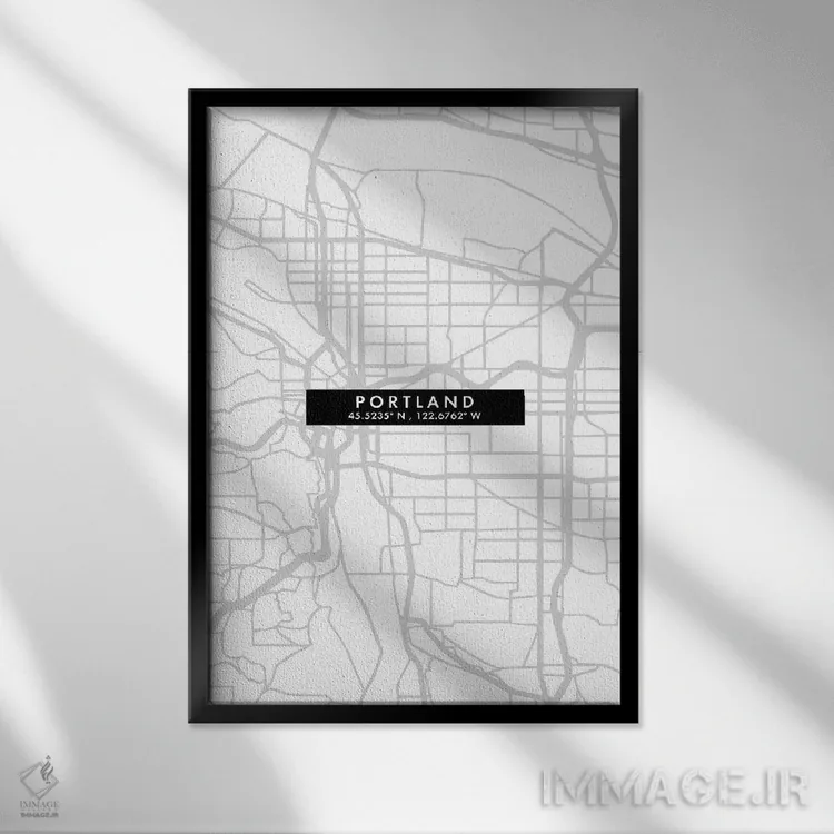 تابلو دکوراتیو Oregon City Map Minimal Style,نقشه مینیمال شهر پورتلند… اثر وال دکور ادیکت - نمای قابدار مشکی