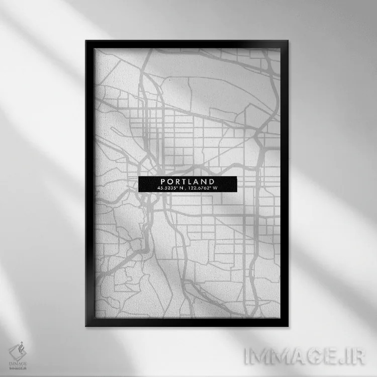 تابلو دکوراتیو Oregon City Map Minimal Style,نقشه مینیمال شهر پورتلند… اثر وال دکور ادیکت - نمای قابدار مشکی