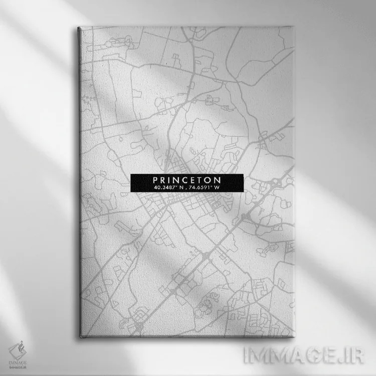 تابلو دکوراتیو New Jersey City Map Minimal Style,نقشه مینیمال شهر پرینس… اثر وال دکور ادیکت - نمای روبهرو روی دیوار
